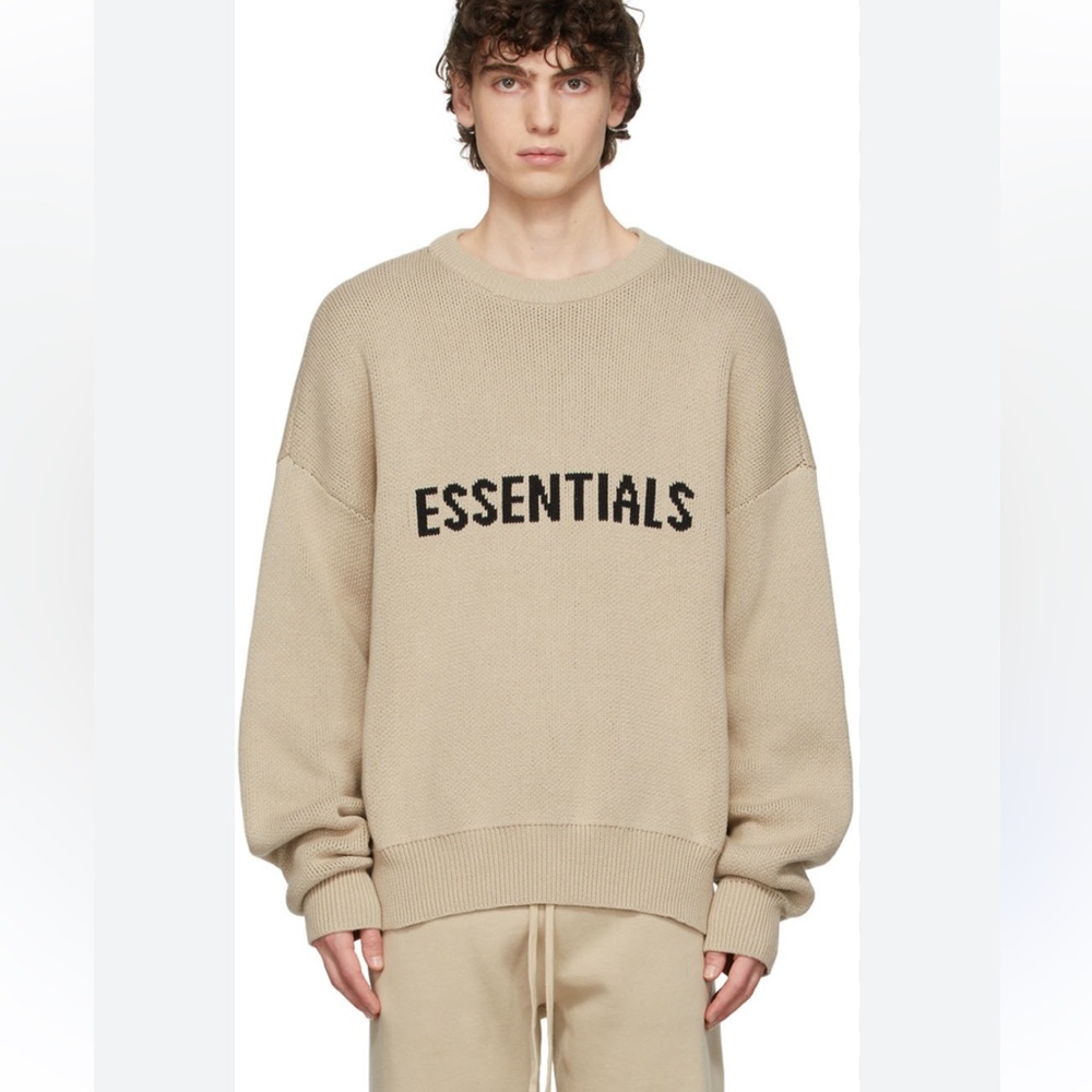 Essentials Fear of God Beige Knit Pullover Sweater Cotton Blend